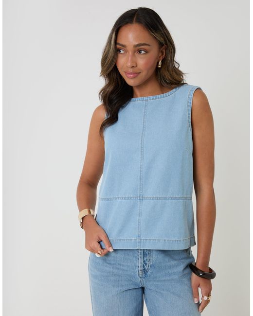 Threadbare Blue Denim Tie-Back Shell Top