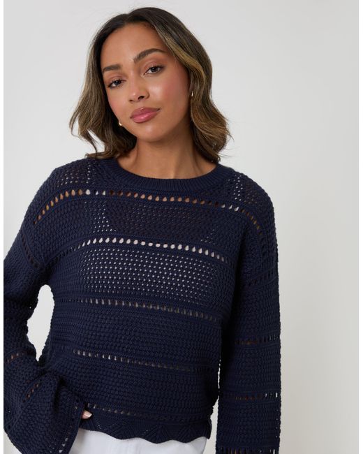 Threadbare Blue Pointelle Knit Crew Neck Jumper