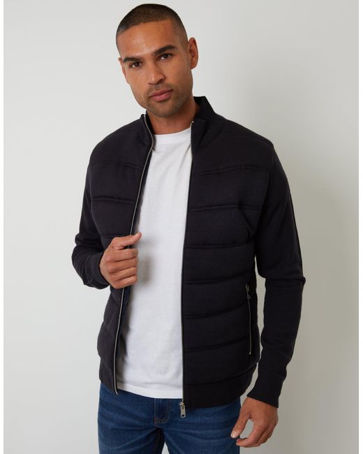 Threadbare Blue Quilted Zip Up Knitted Jacket for men