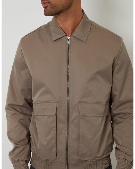 Threadbare Brown Showerproof Patch Pocket Zip Up Collared Jacket for men