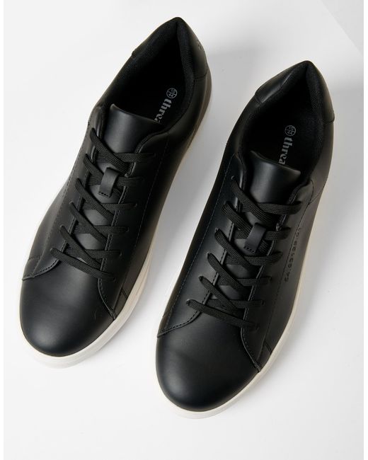 Threadbare Black Pu Court Trainers for men