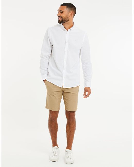 Threadbare White Long Sleeve Linen Blend Shirt for men