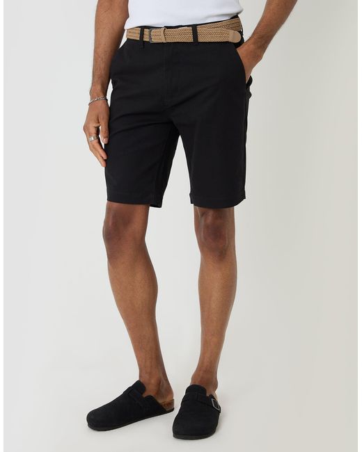 Threadbare Black Belted Chino Shorts for men