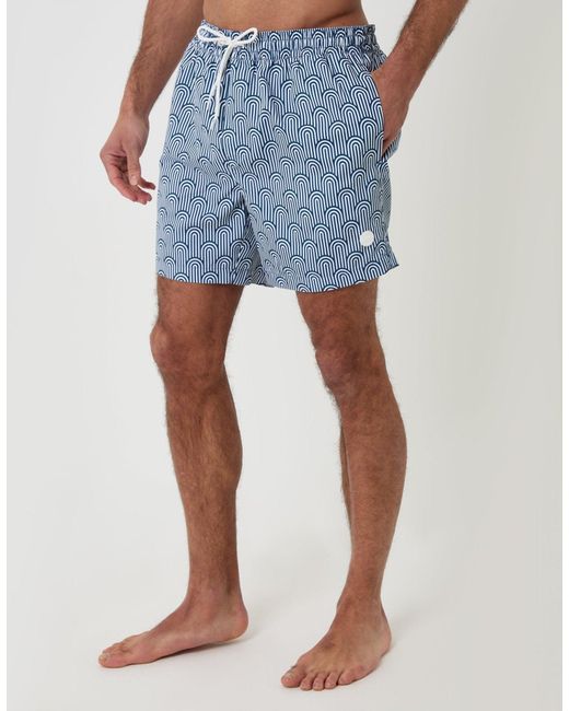 Threadbare Blue Geo Arch Print Quick Dry Swim Shorts for men