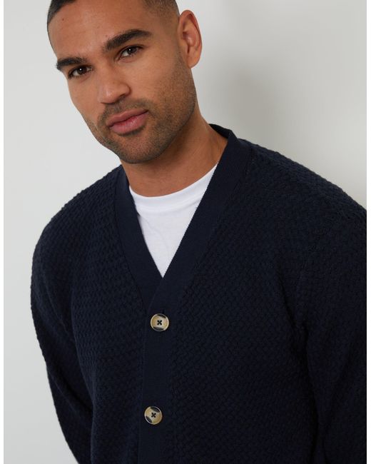 Threadbare Blue Basket Stitch Cardigan for men