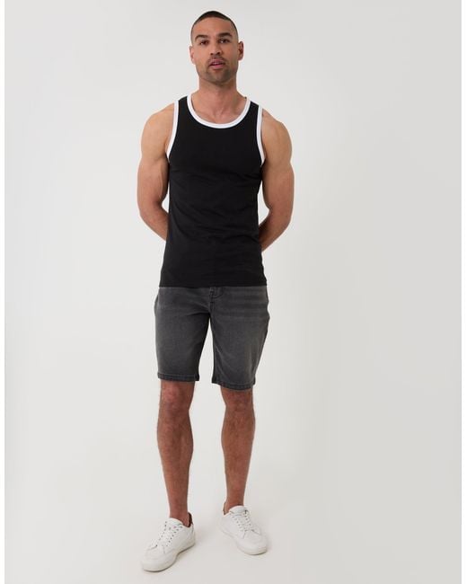 Threadbare Black Cotton Ringer Vest for men
