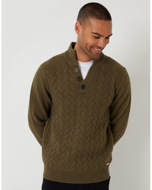 Threadbare Green Mock Neck Funnel Neck Cable Knit Jumper for men