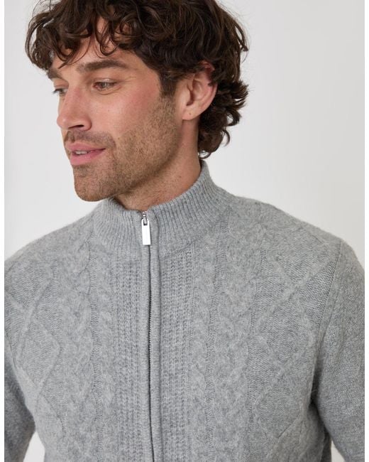 Threadbare Gray Cable Knit Zip Through Jumper for men