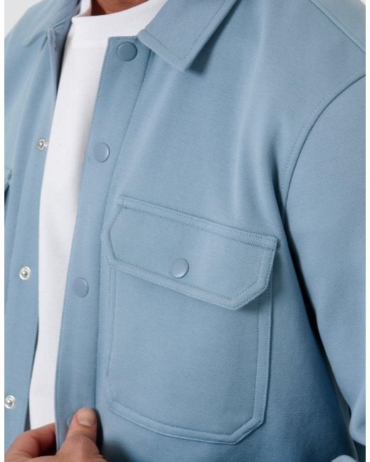 Threadbare Blue Pique Popper Fastening Shacket for men
