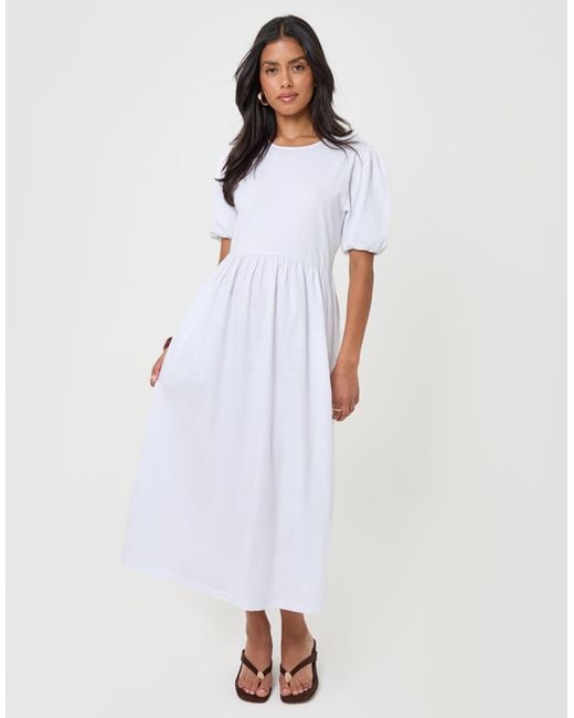 Threadbare White Pure Cotton Puff Sleeve 2-In-1 Maxi Dress