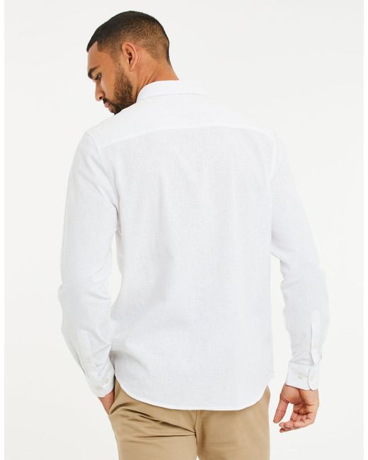 Threadbare White Long Sleeve Linen Blend Shirt for men