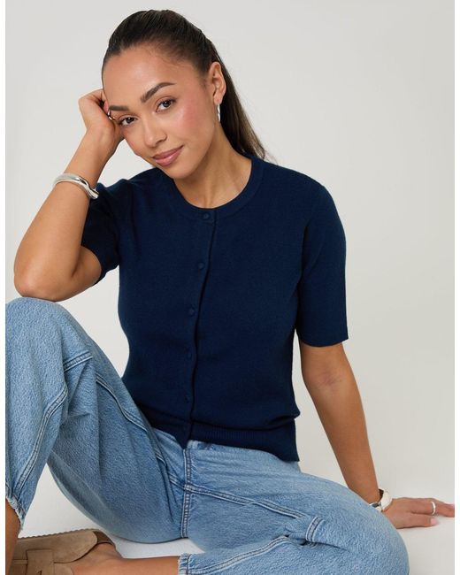 Threadbare Blue Jacquard Knit Short Sleeve Cardigan