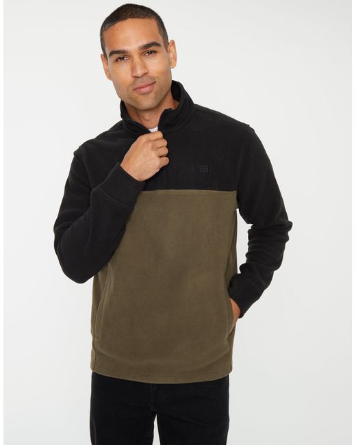 Threadbare Gray Colourblock Quarter Zip Fleece for men