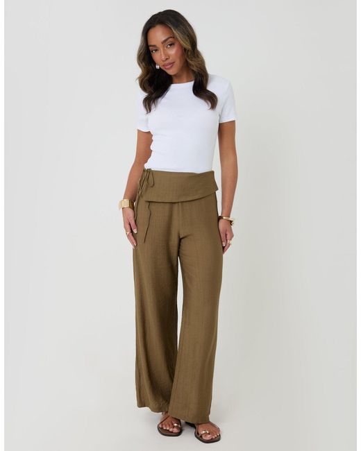 Threadbare Natural Wide Leg Wrap Front Textured Trousers
