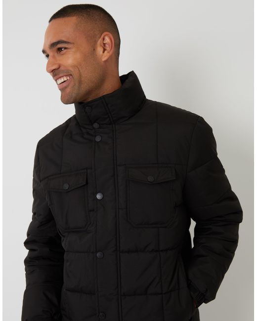 Threadbare Black Padded Funnel Neck Jacket for men