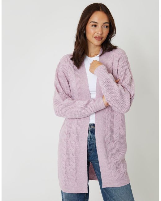 Threadbare Purple Cable Knit Cardigan