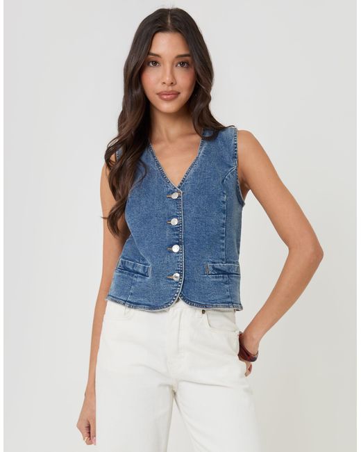 Threadbare Blue Fitted Denim Waistcoat