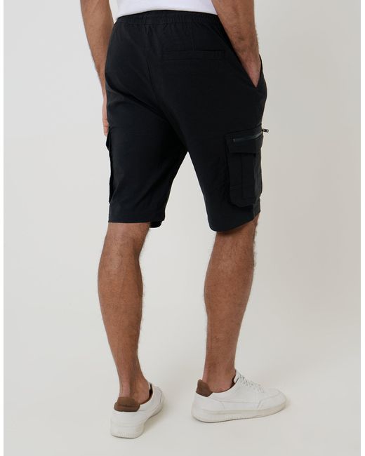 Threadbare Black Elasticated Waist Stretch Cargo Shorts for men