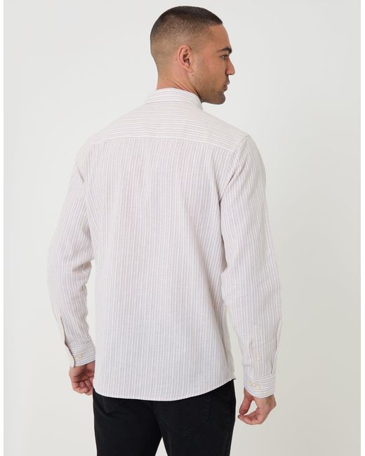 Threadbare White Linen Cotton Blend Long Sleeve Shirt for men