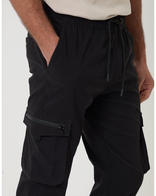 Threadbare Black Slim Fit Stretch Cargo Trousers for men