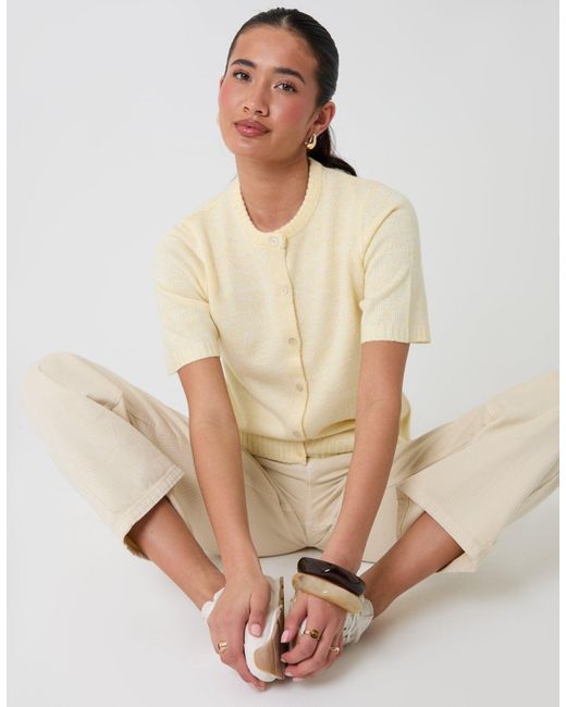 Threadbare Natural Crew Neck Short Sleeve Knitted Cardigan