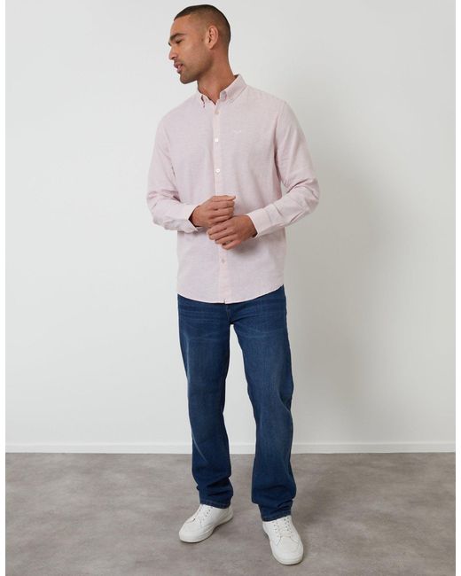 Threadbare Purple Long Sleeve Linen Blend Shirt for men