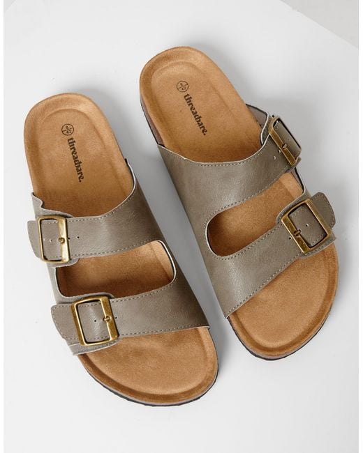 Threadbare Natural Slip On Two Buckle Strap Sandals for men