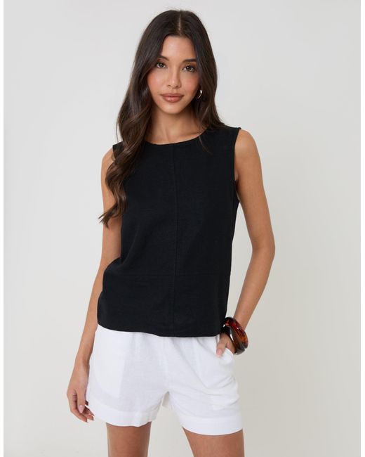 Threadbare Blue Linen Blend Tie-Back Shell Top