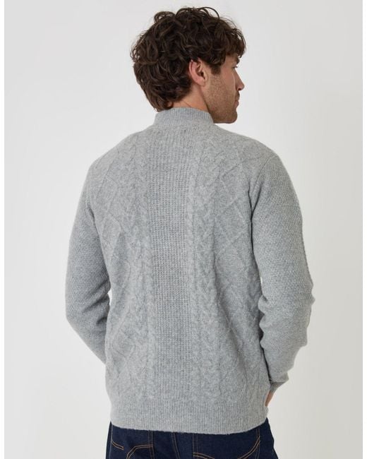 Threadbare Gray Cable Knit Zip Through Jumper for men