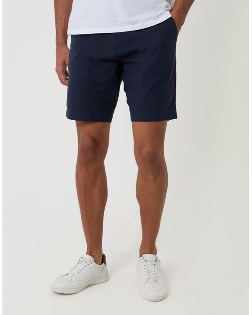 Threadbare White Regular Fit Linen Blend Shorts With Belt for men