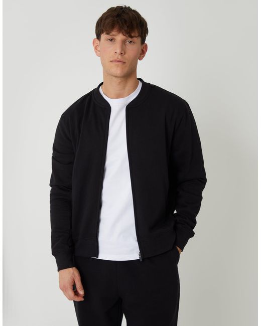 Threadbare Black Zip Through Sweat Bomber for men