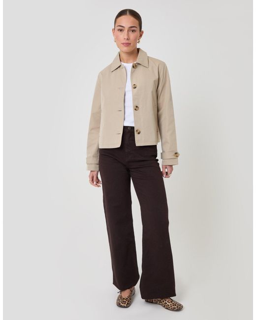 Threadbare Natural Cropped Collared Trench Coat