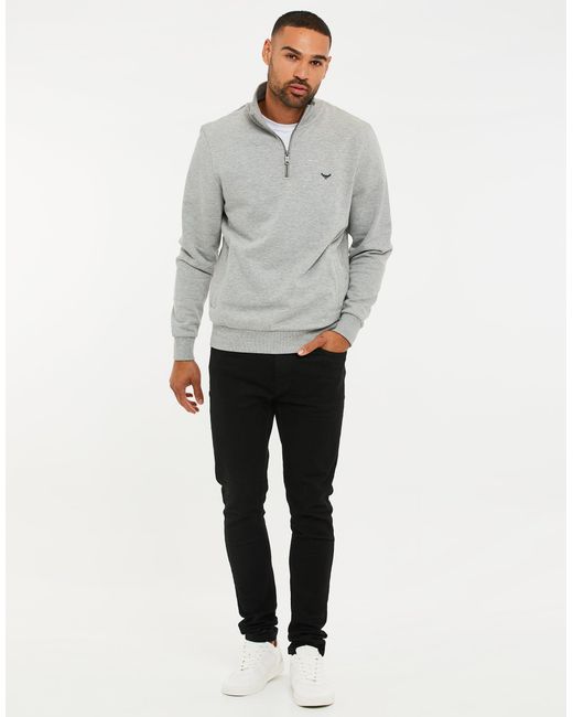 Threadbare Gray Cotton Rich Quarter Zip Sweatshirt for men