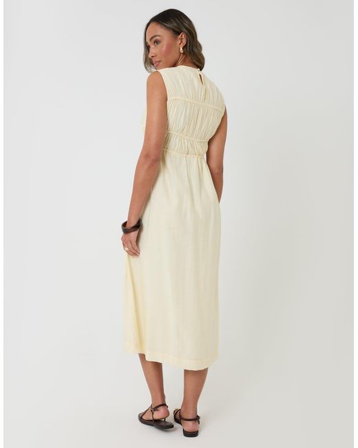Threadbare Natural Ruched Drawstring Midi Dress