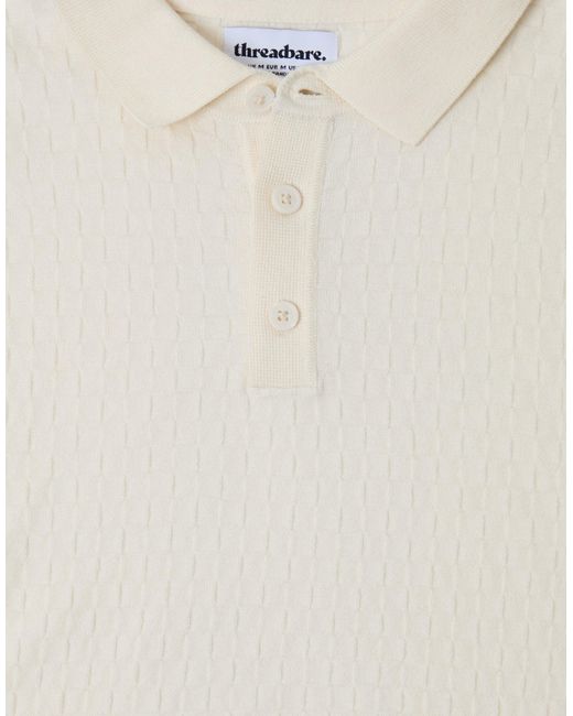 Threadbare White Basket Stitch Knitted Polo for men