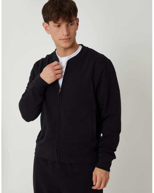Threadbare Black Zip Through Sweat Bomber for men
