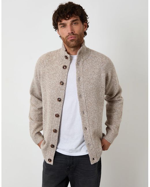 Threadbare Gray Funnel Neck Button Up Knitted Cardigan for men