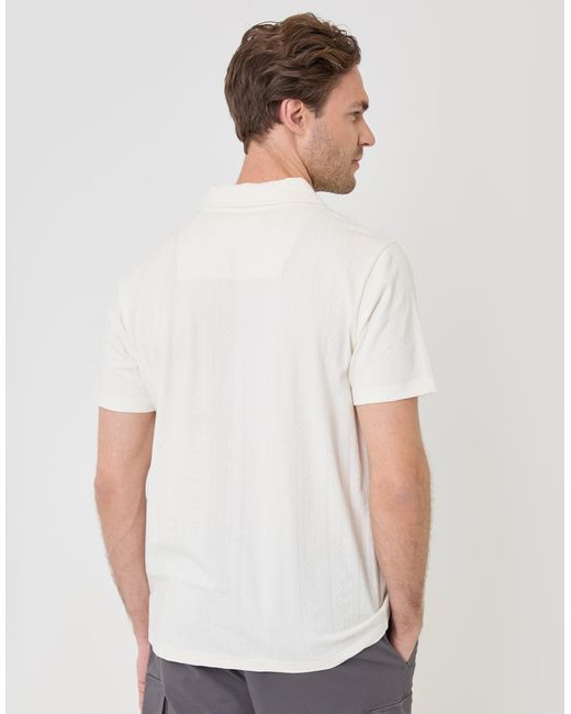 Threadbare White Textured Cotton Polo Shirt for men