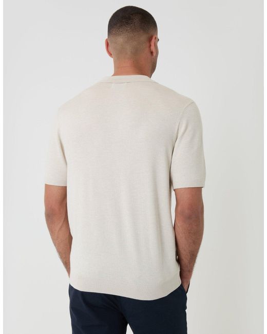 Threadbare White Textured Knit Front Trophy Neck Polo for men