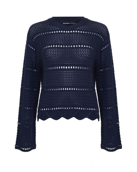 Threadbare Blue Pointelle Knit Crew Neck Jumper