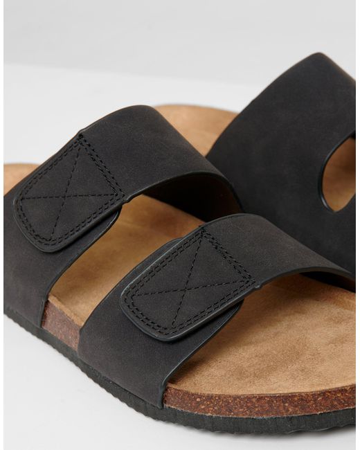 Threadbare Black Faux Suede Two Strap Sandals for men