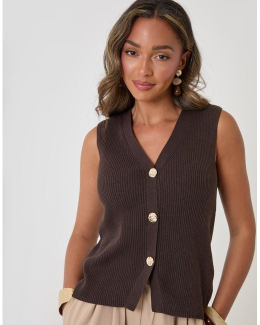 Threadbare Brown Ribbed Longline Waistcoat