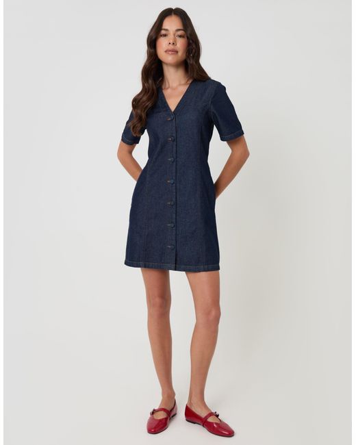 Threadbare Blue Denim Button Up Mini Dress