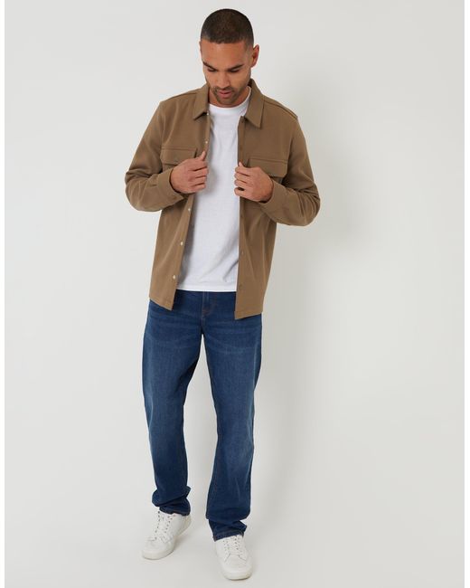 Threadbare Natural Pique Popper Fastening Shacket for men
