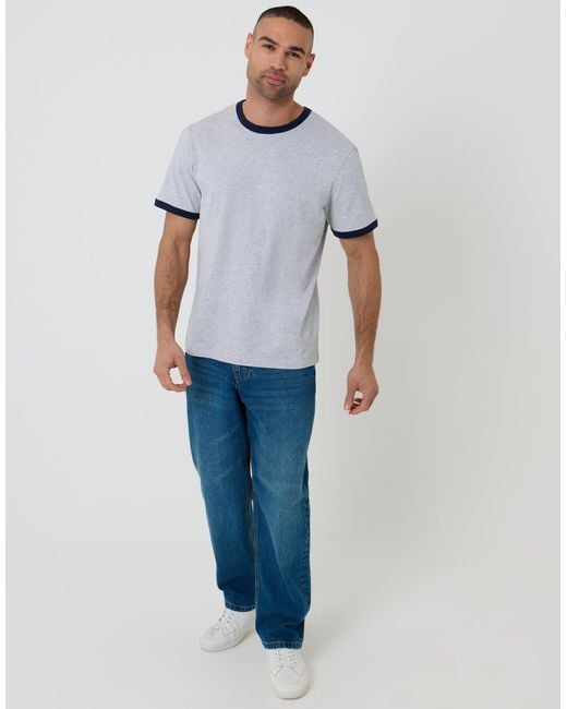 Threadbare Gray Cotton Ringer T-Shirt for men