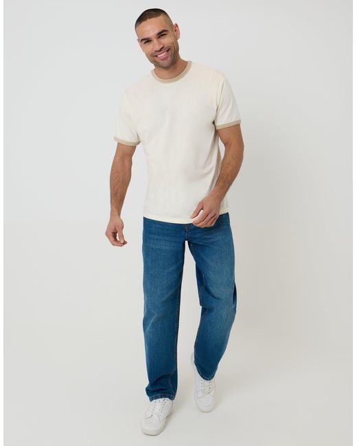 Threadbare White Cotton Ringer T-Shirt for men