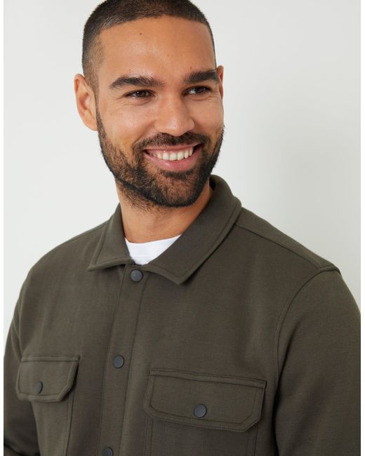 Threadbare Brown Pique Popper Fastening Shacket for men