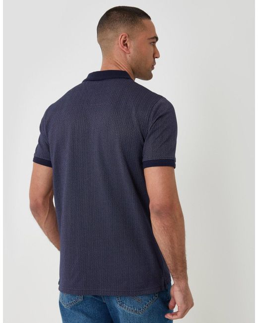 Threadbare Blue Textured Cotton Polo Shirt for men