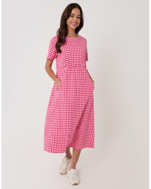 Threadbare Pink Pure Cotton Midi Smock Dress With Pockets