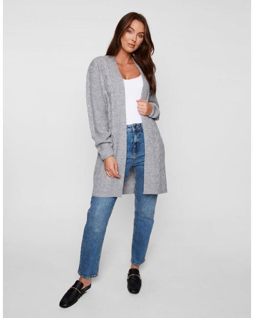 Threadbare Gray Petite Cable Knit Cardigan